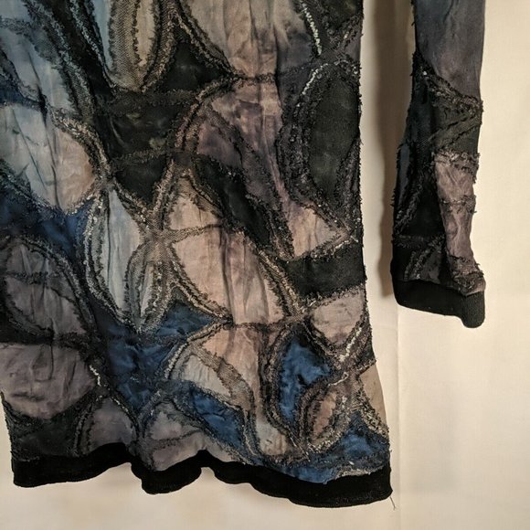 Ness Blue Brown Long Sleeve Tunic Shirt Top Womens Medium M Black Floral - Picture 7 of 13